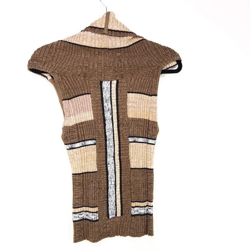 Free People Striped Cowl Neck Top SLarge Blouse Linen Blend Off Shoulder Ribbed - Picture 3 of 12